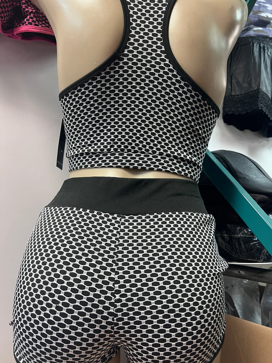 Black and White Geometric Crop Top and shorts
